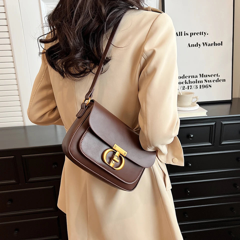 Retro Small PU Leather Bag Women's | Original Fashion Lock Crossbody Shoulder Sac & Senior Handbag Underarm Bag (Designer) Luxegan