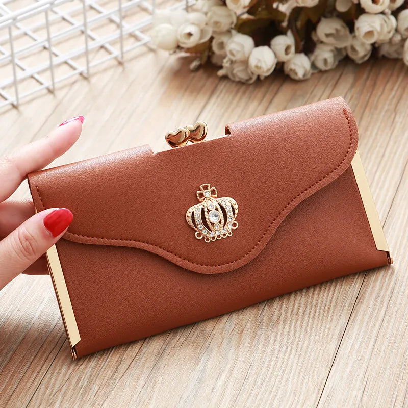 Women's Long Wallet Crown Style Hasp Zipper Money Bag Pouch Female Envelope Coin Purse ID Cards Holder Portable Clutch Handbag