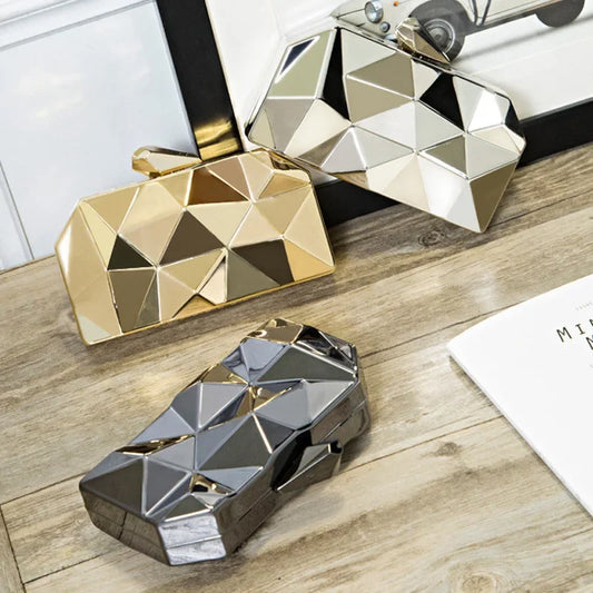 Women's Geometric Mini Party Evening Purse | Vintage Gold Box Clutch Luxegan