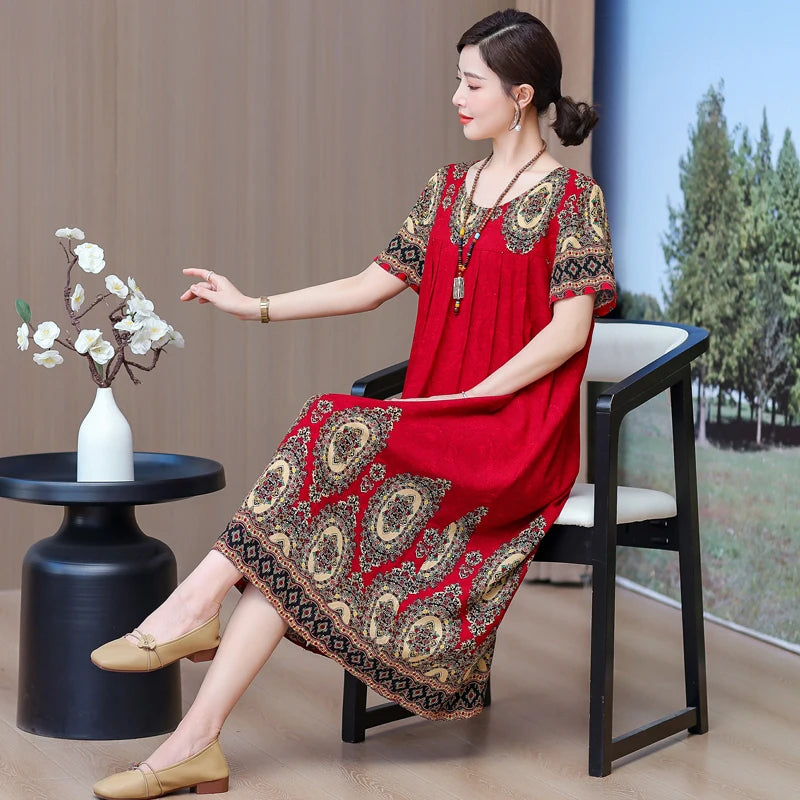 New 2025 Women Dress Female Casual short Sleeve cotton Dresses loose solid Vintage Sweet Clothing Vestidos  vestido verano