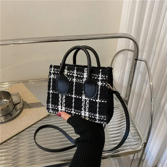 Women's Mini Handbag & Ladies Pouch | Fashion Check Pattern Shoulder Bag & Crossbody Messenger Bag (Lightweight Simple Elegant Tote) Luxegan