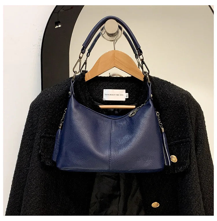 Genuine Leather Women's Bags | Fashion Tassel Women's Handbags & Crossbody Bags (Solid Colours Satchel Large Capacity) Luxegan