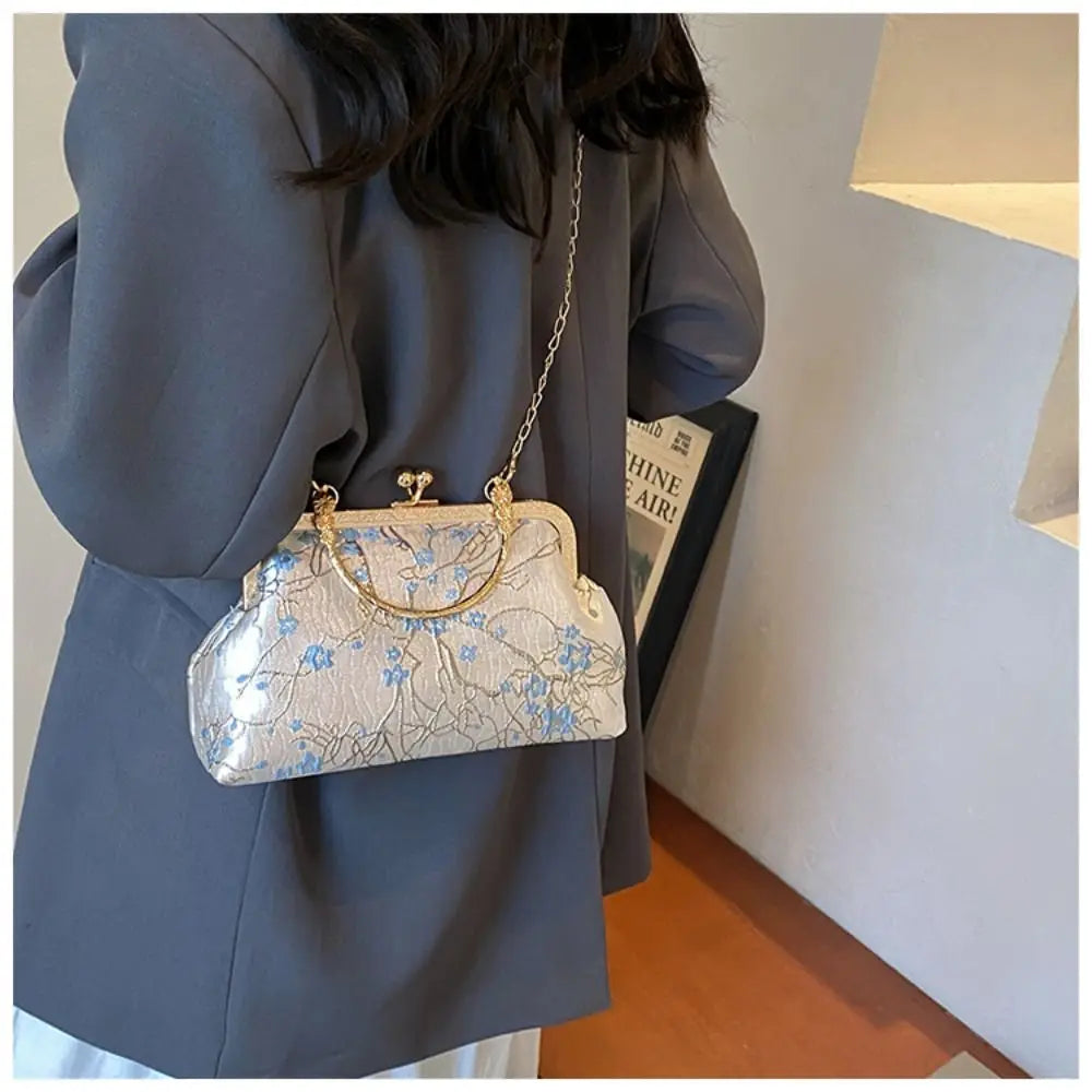 Fashion Silk Chinese Style Handbag | Retro Embroidery Shell Bag | Elegant Minaudière Shoulder & Crossbody Bag | Traditional Artisan Single-Strap Ladies' Purse Luxegan