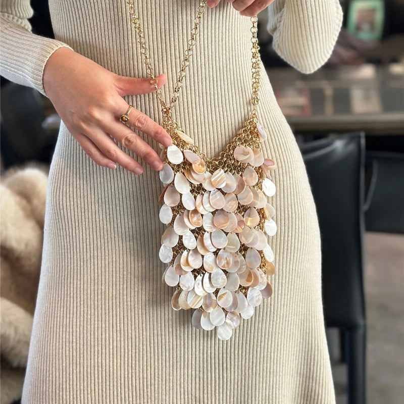 Luxury Woven Seashell Shoulder Bag | Sophisticated "Mermaid Style" Silhouette | Elegant Fairy Beaded Crossbody | "Dignified" High-Performance Embroidered Bead Essential for Radiant Versatile Styling Luxegan