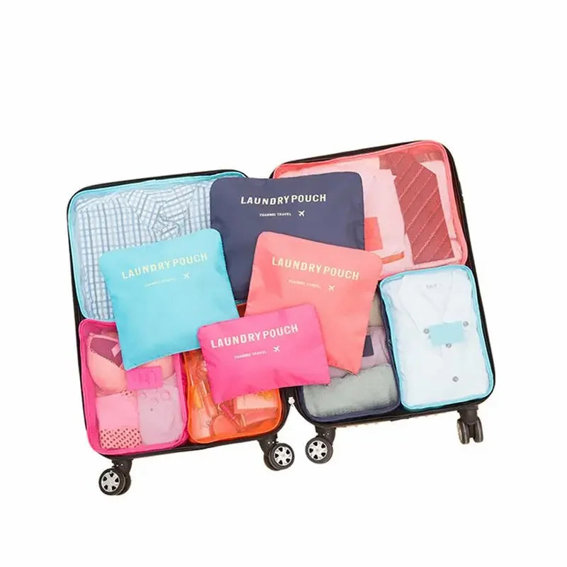 6pcs Set Travel Storage Bags | Suitcase Packing Set & Portable Luggage Organizer (Clothes Shoe Foldable Organizer) Luxegan