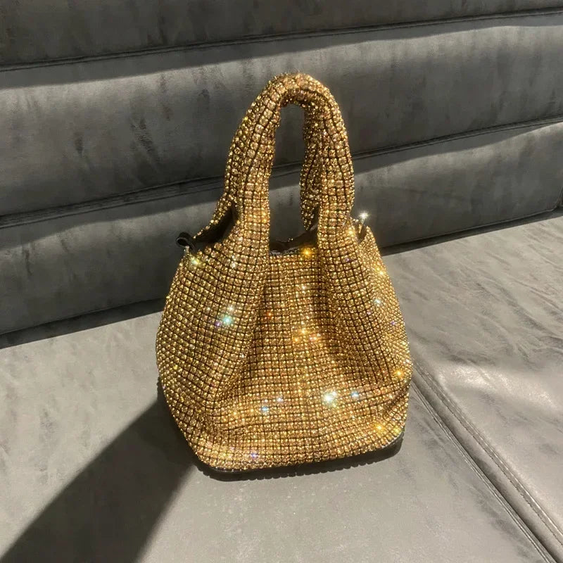 Shiny Crystal Clutch Purse Bucket Shoulder Bag Rhinestone Handmade Purses and Handbags | Luxury - view 2