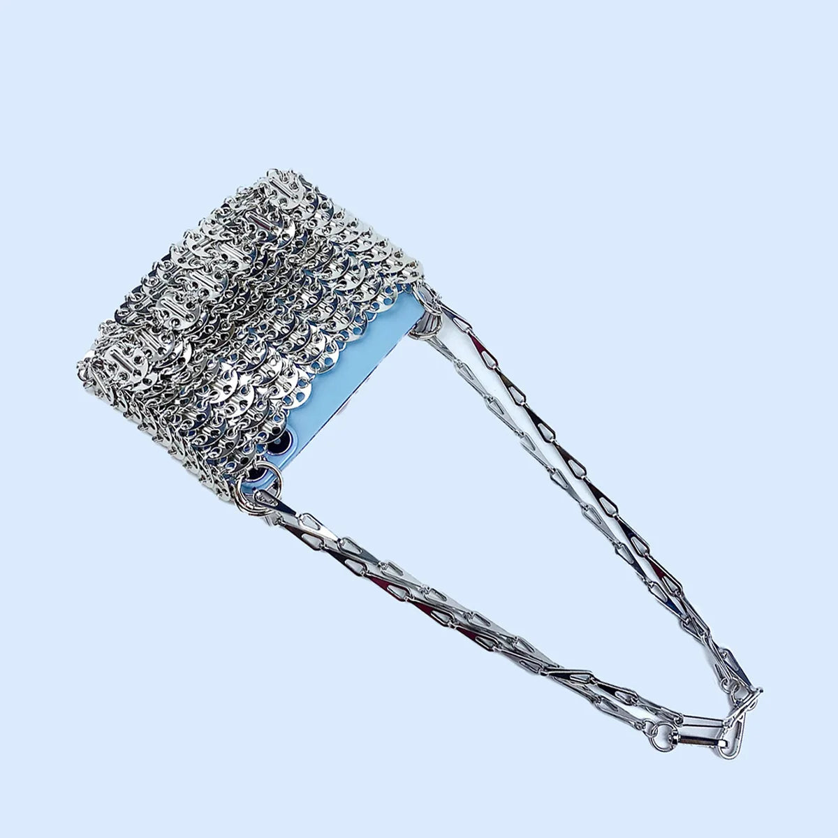 Silver Shiny Bag Handmade Woven Beaded Sequin Bag Mobile Phone Bag | Long Shoulder Strap Single Shoulder Crossbody Bag for Women Luxegan