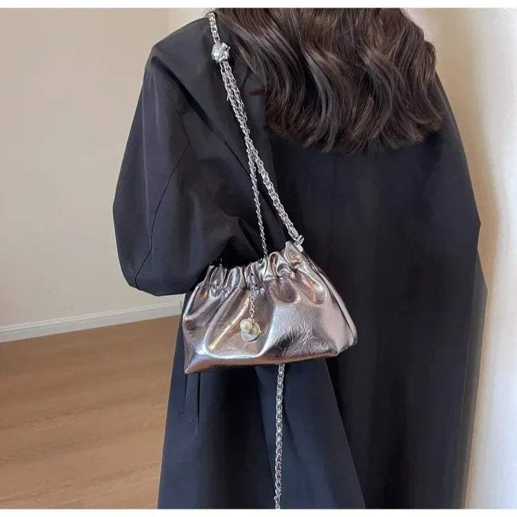 Y2K Millennium Soft Bucket Bag | Fashion Chain Shoulder Crossbody Luxegan
