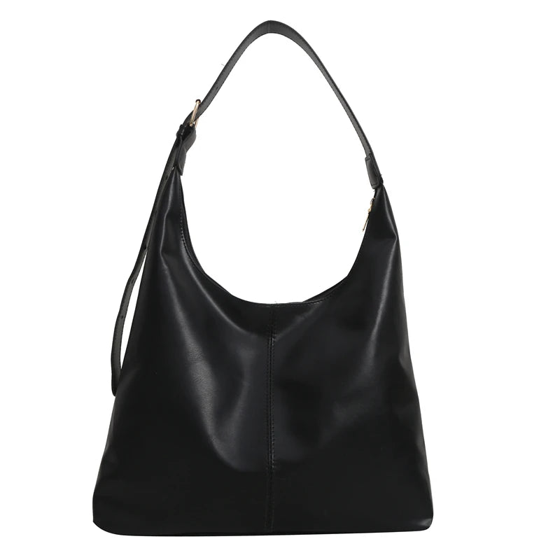 PU Leather Solid Hobo Bag | Soft Trendy Retro Large Capacity Commute Tote Luxegan