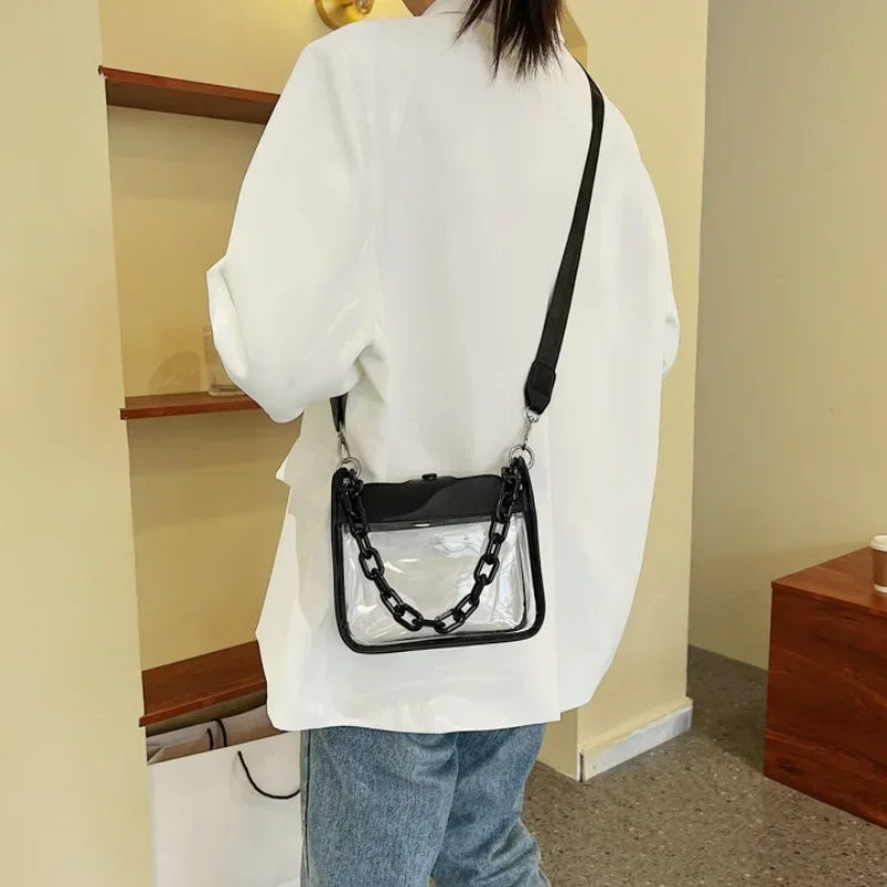 Clear Crossbody Bag for Women | Transparent Shoulder Chain Bag & Small Square Satchel Luxegan