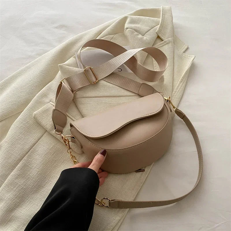 Retro Chain-Strap Saddle Bag | Solid Color Shoulder & Crossbody Purse Luxegan