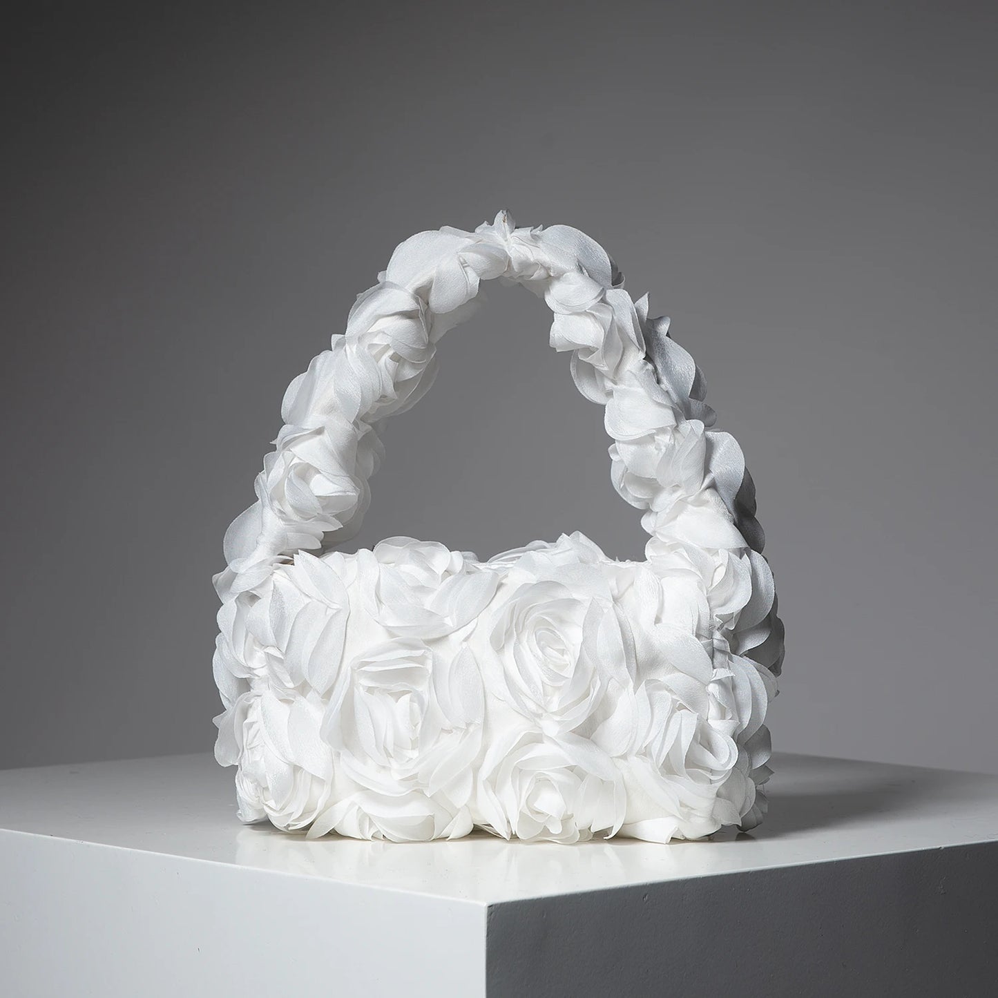 Polyester Floral Small Square Bag | Elegant Rose Zipper Wedding Party Handbag Luxegan