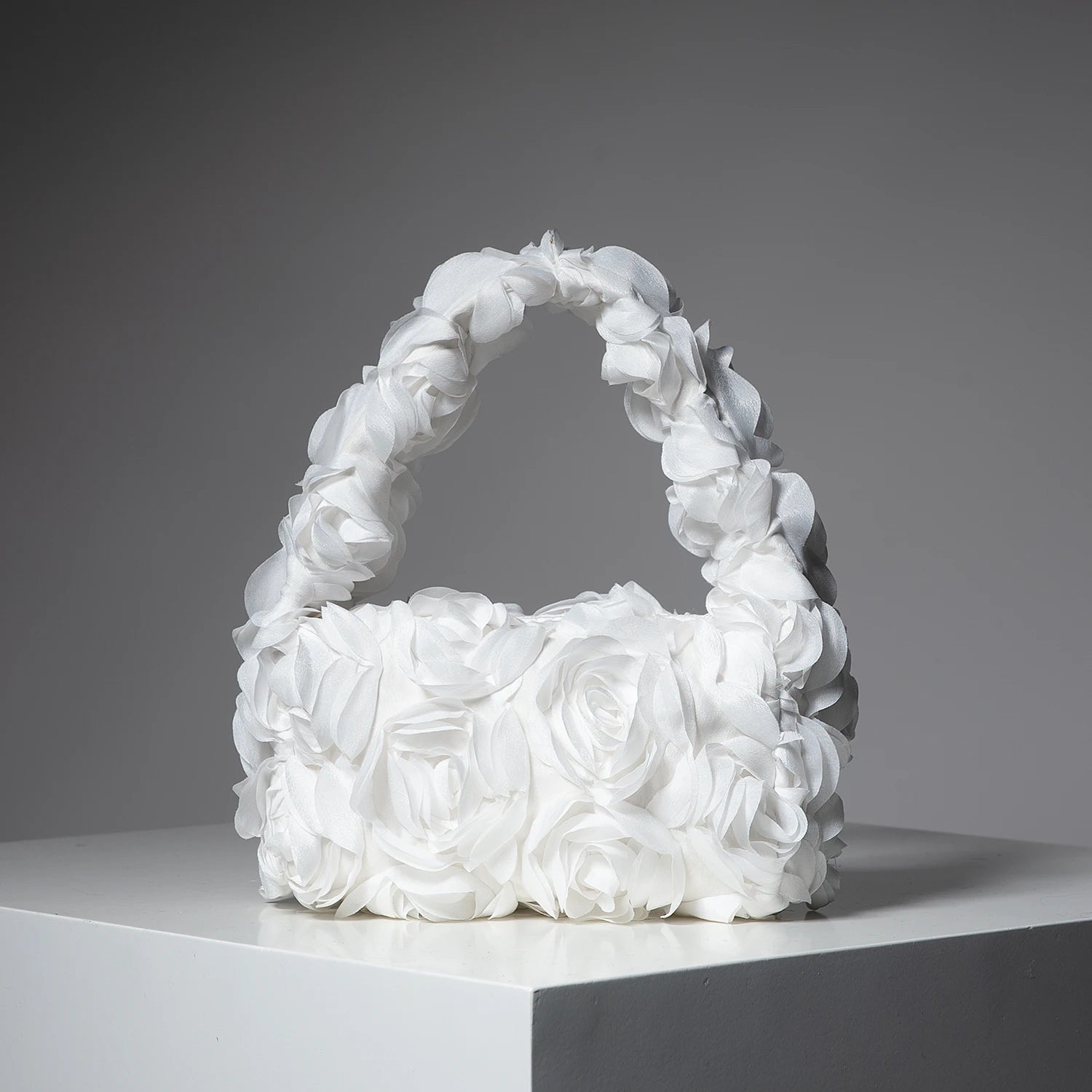 Polyester Floral Small Square Bag | Elegant Rose Zipper Wedding Party Handbag Luxegan