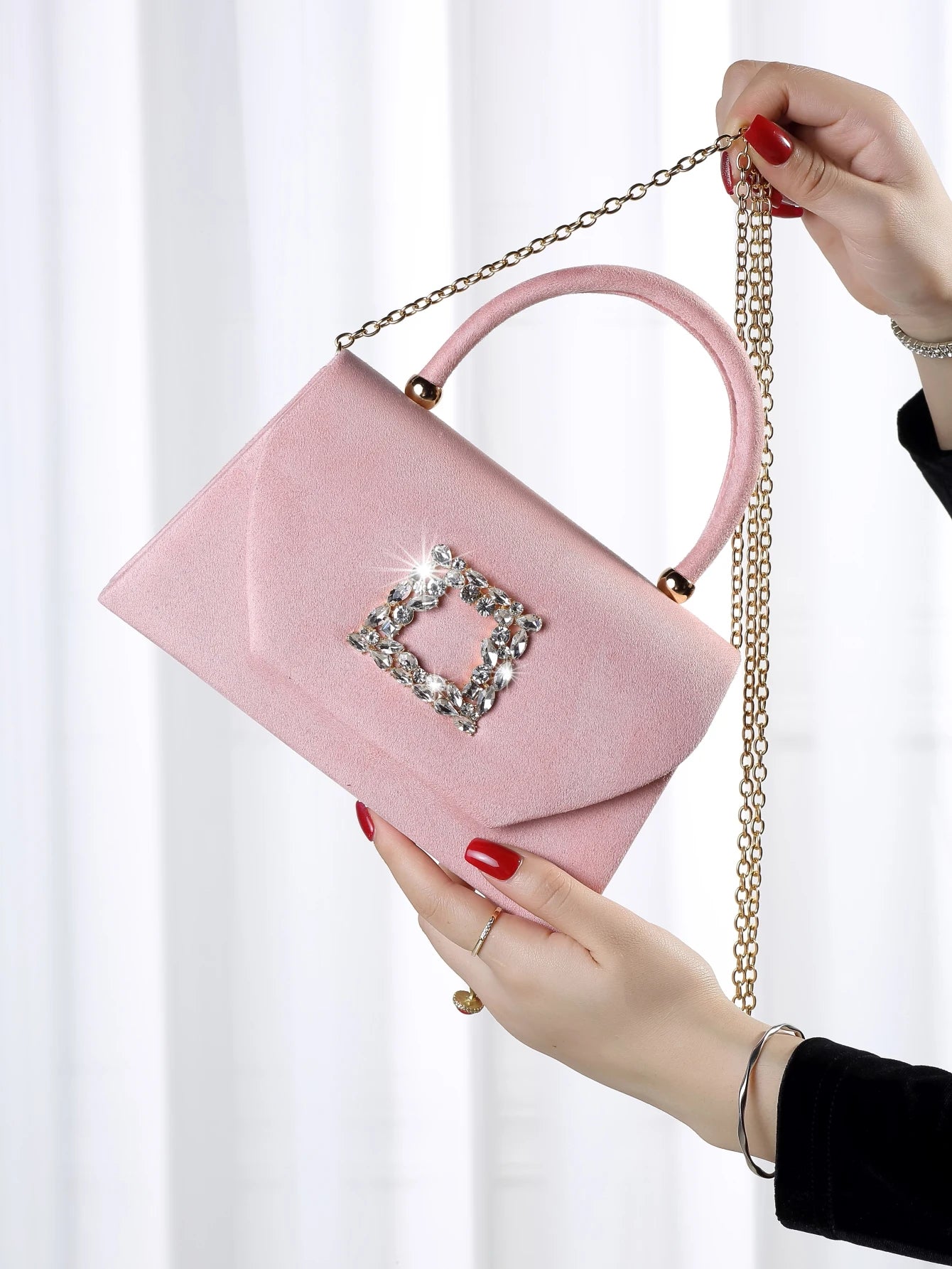 Elegant Sparkling Velvet Evening Clutch Bag | Glitter Bling Shiny Luxury Party Purse | Exquisite Glamorous Hard-Shell Handbag | Fashionable Solid Color Formal Gala Accessory (Model ZM-008) Luxegan