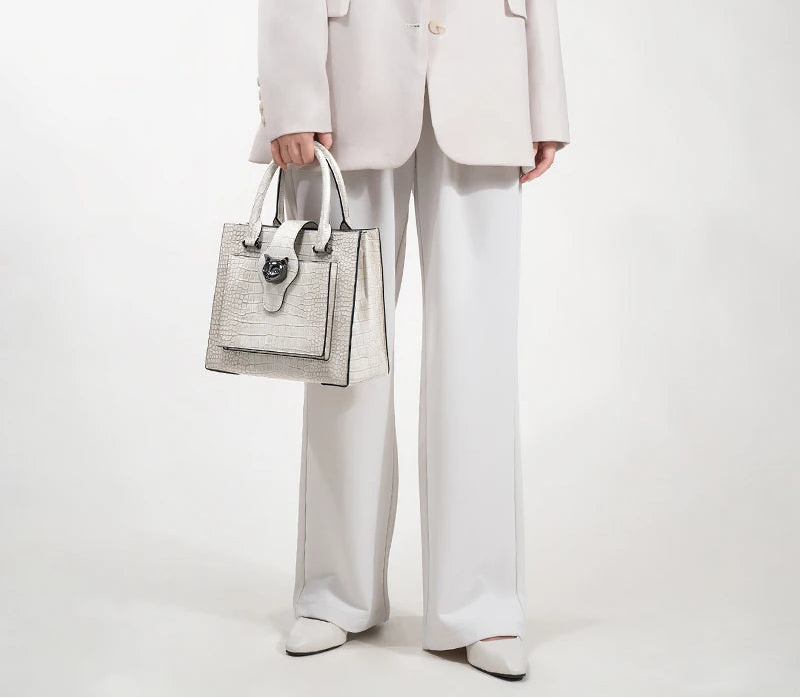 Genuine Leather Animal Print Casual Tote | Hard Business Lady Luxury Designer Bag Luxegan