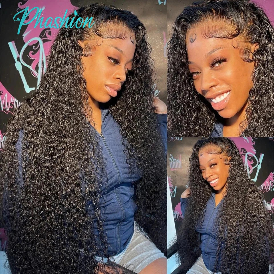 Phashion Kinky Curly Human Hair Bundles With 13x6 Lace Front Closure HD Transparent Brazilian Jerry Curl Weave and Closures Soft