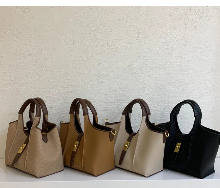 Canvas/PU Oil Wax Bucket Tote | Moderate Commuter Crossbody Luxegan