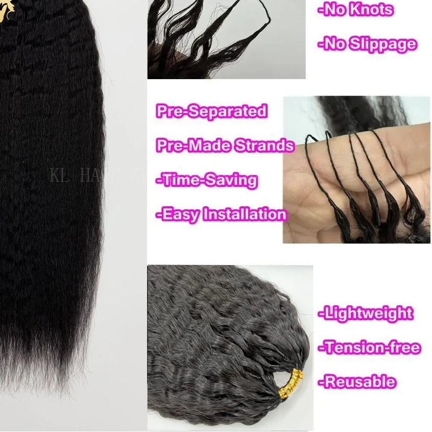 Kinky Straight Feather Crochet Human Hair Extensions – Pre-Looped Crochet Hair for Braiding | 12"–24" Luxegan