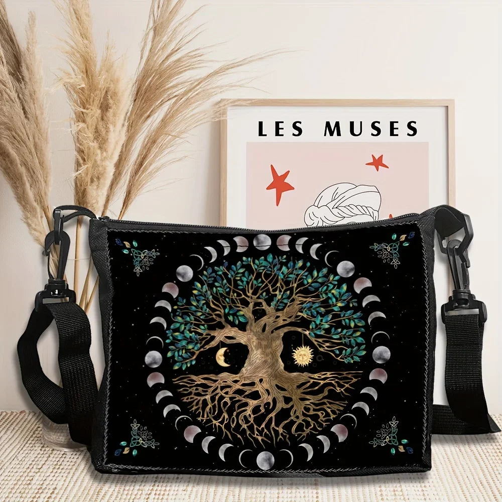 Tree of Life "Magic Tree" Shoulder Bag | Sophisticated Tarot-Lover Crossbody Purse | Elegant "Classic" Rectangular Handbag | "Dignified" Soft Polyester Daily Bag for Spiritual & Artistic Styling Luxegan