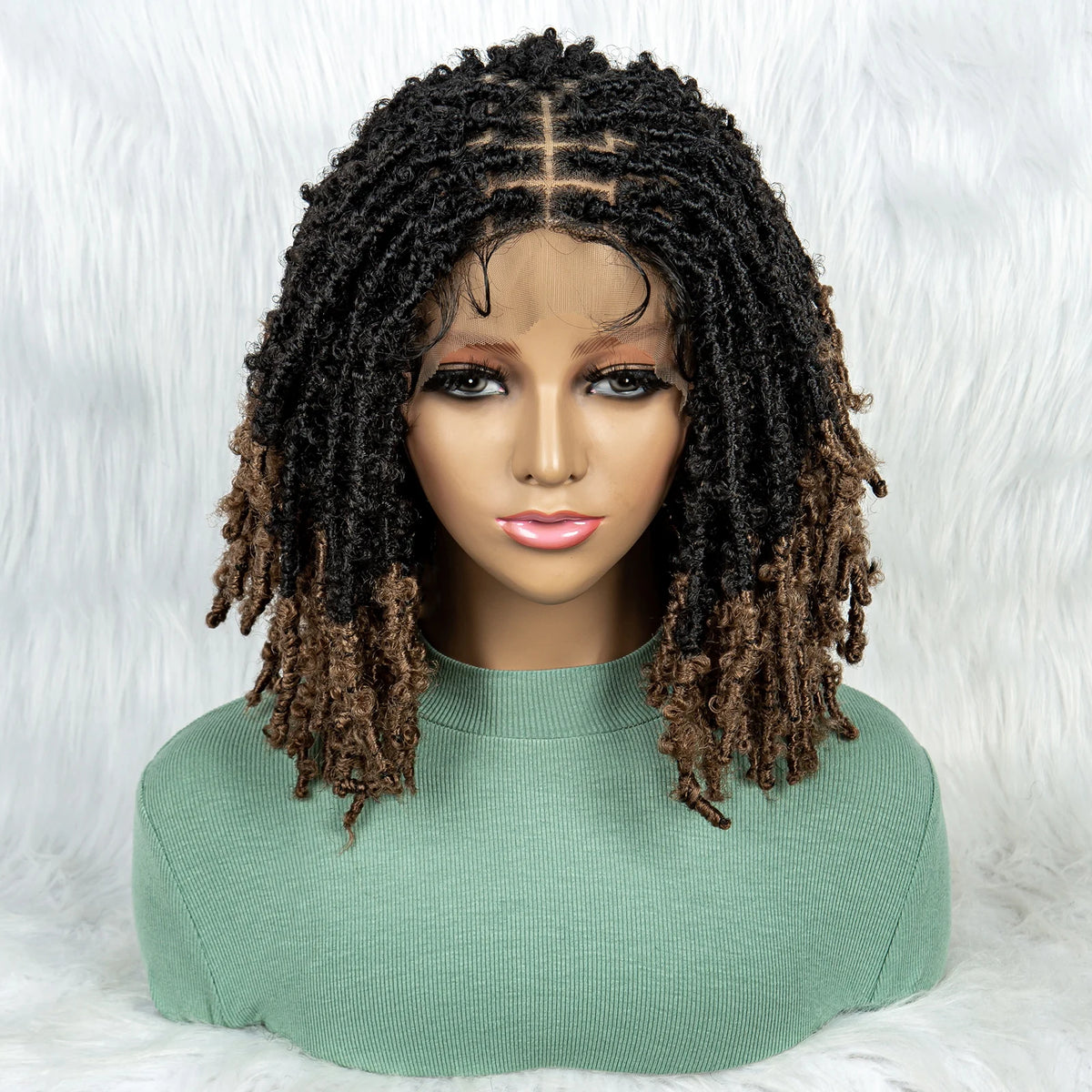 KIMA Pelucas trenzadas sintéticas de 14 pulgadas Peluca frontal de encaje Pelucas trenzadas 9x6 Trenzas de caja sin nudos con pelo de bebé para mujeres negras