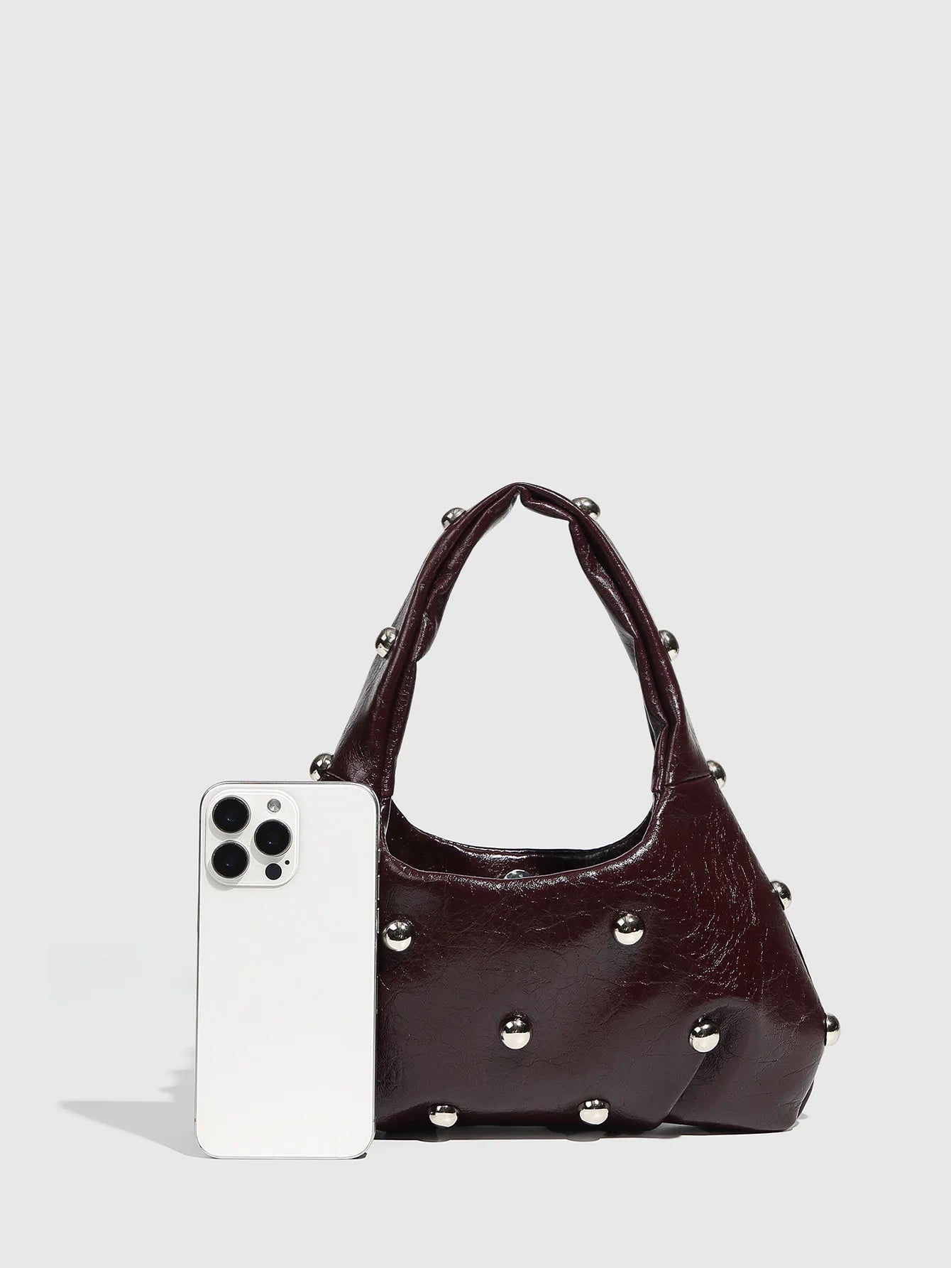 New Rivet Women's Designer Handbag | HARD PU Leather Casual Hobo Shoulder Bag | Half Moon Underarm Tote Clutch Luxegan