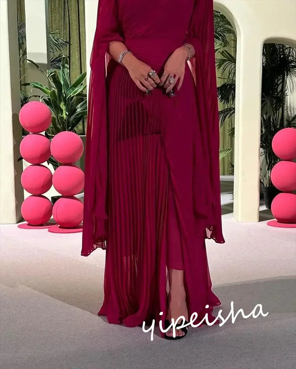 Customized Jersey Draped Party A-line High Collar Bespoke Occasion Gown Long Dresses Classic Exquisite Modern Style Pastrol Unis