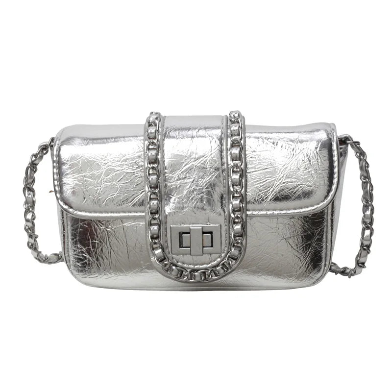 Silvery Luxury Handbags & Purse for Women | PU Leather Flip Messenger Shoulder Bag (Female Chain Crossbody Bag) Luxegan