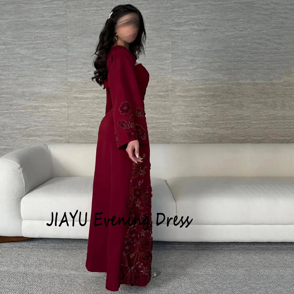 Customized Simple Burgundy Square Collar Straight Evening Dress Flower Appliques Floor Length Floor Length Party Prom Gowns