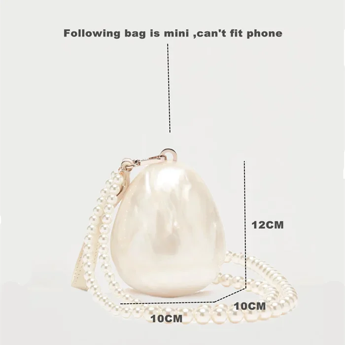 Luxury Mini Acrylic Egg Bag | Designer Pearl Evening Clutch with Beaded Strap | Cute Shell-Shaped Wedding