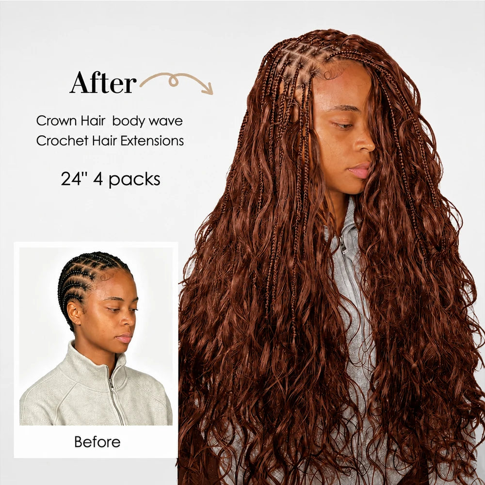 Feather Brown Body Wave Human Hair Crochet Extensions | 16–24 Inch Luxegan