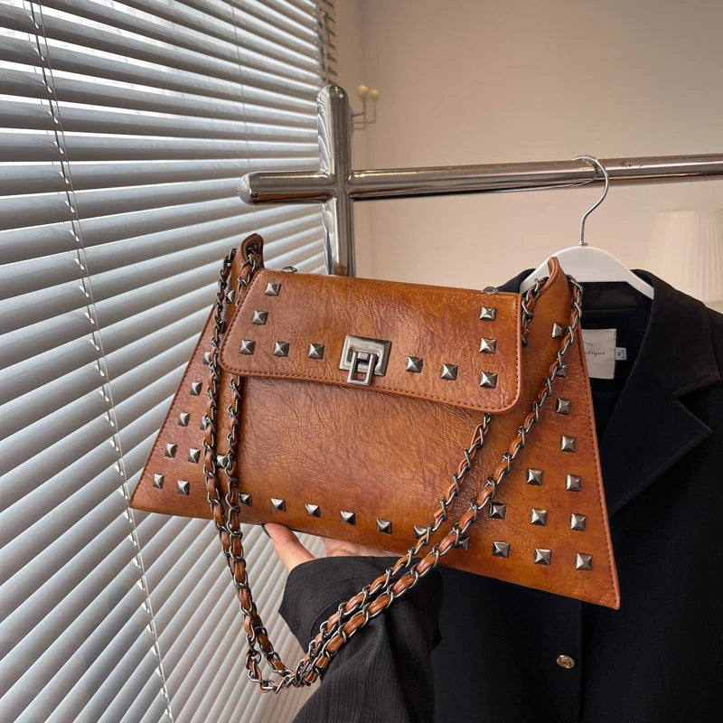 Punk Rivet Envelope Bag | Moto Underarm Shoulder Bag Luxegan