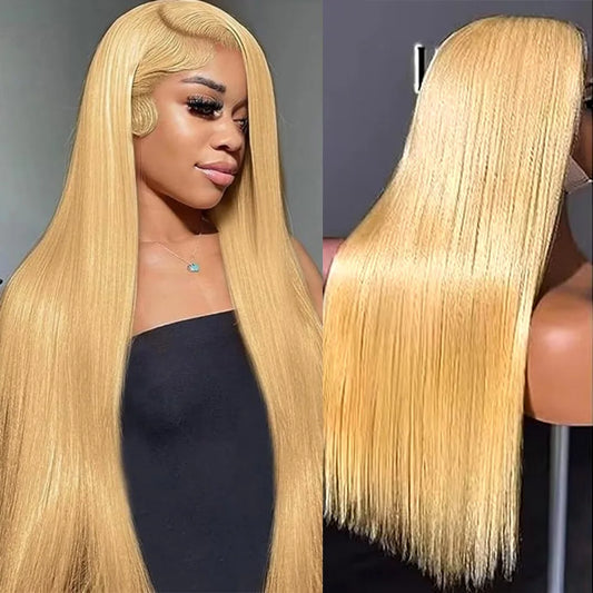 250% Density Honey Blonde Straight Wig | Sophisticated 13x6 HD Lace Frontal | Elegant #27 Colored Brazilian Human Hair | "Dignified" 26+ Inch Pre-Plucked Remy Hair for Radiant Versatile Styling Luxegan