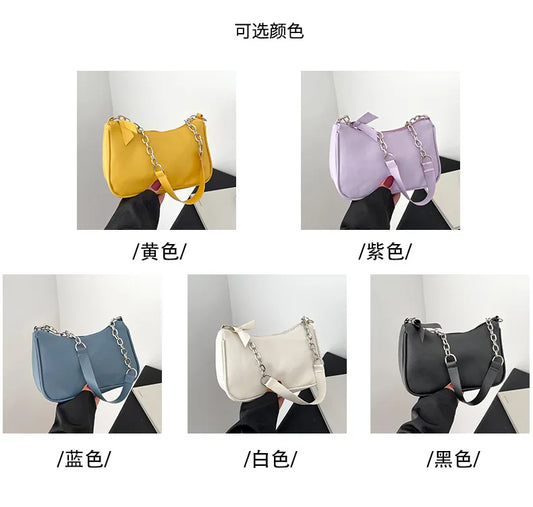 Shoulder Bags Women Underarm Chain Bag | PU Candy Colors Zipper Summer Simple Students Daily Casual Handbags Luxegan