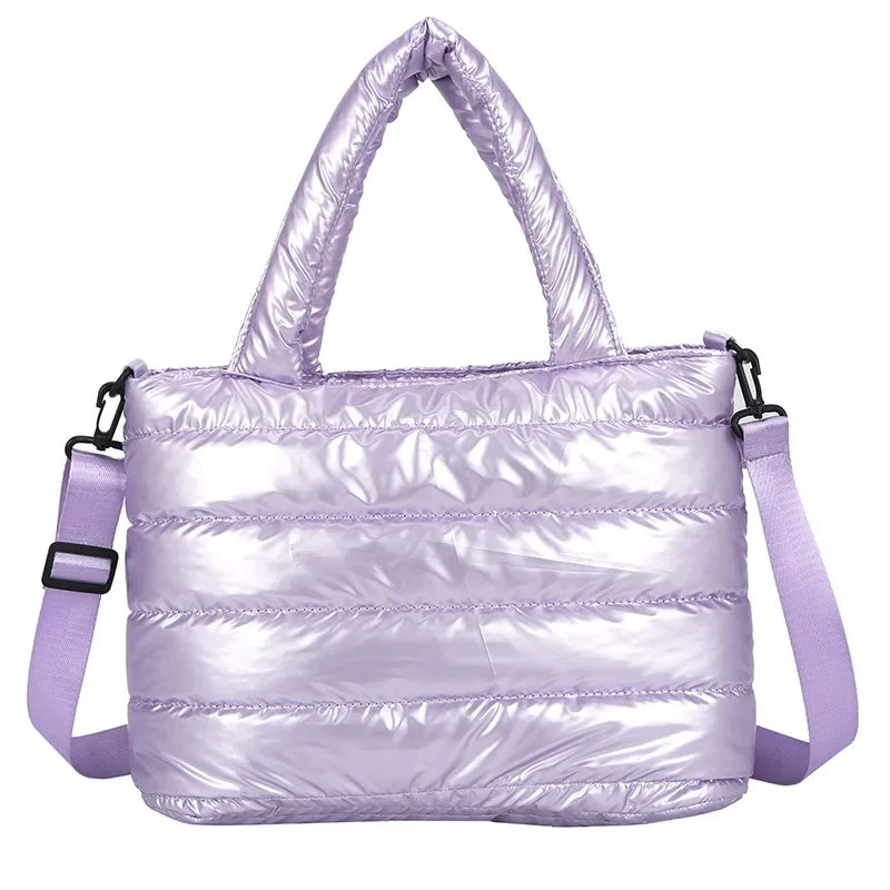 New Puffer Tote Bag for Women | Quilted Puffy Handbag & Lightweight Down Cotton Padded Shoulder & Crossbody Bag Luxegan