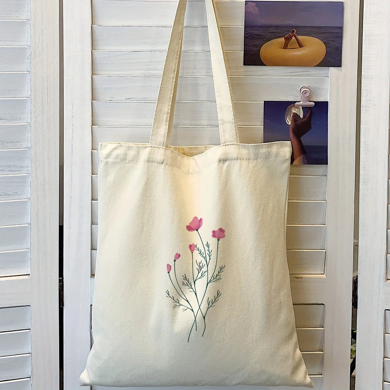 Floral Pattern Print Canvas Tote Bag | Convenient Square Storage & Shoulder Bag for Going Out, Traveling & Shopping (Unisex) Luxegan