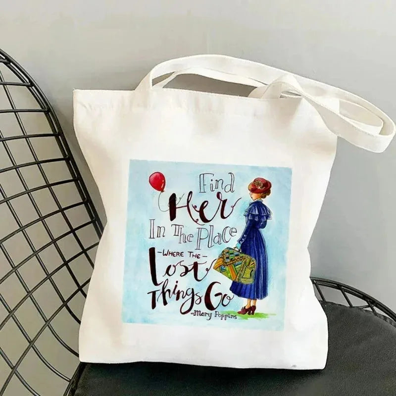 Canvas Cartoon Mary Poppins Tote | Soft Large Capacity Eco Shopping Bag Luxegan