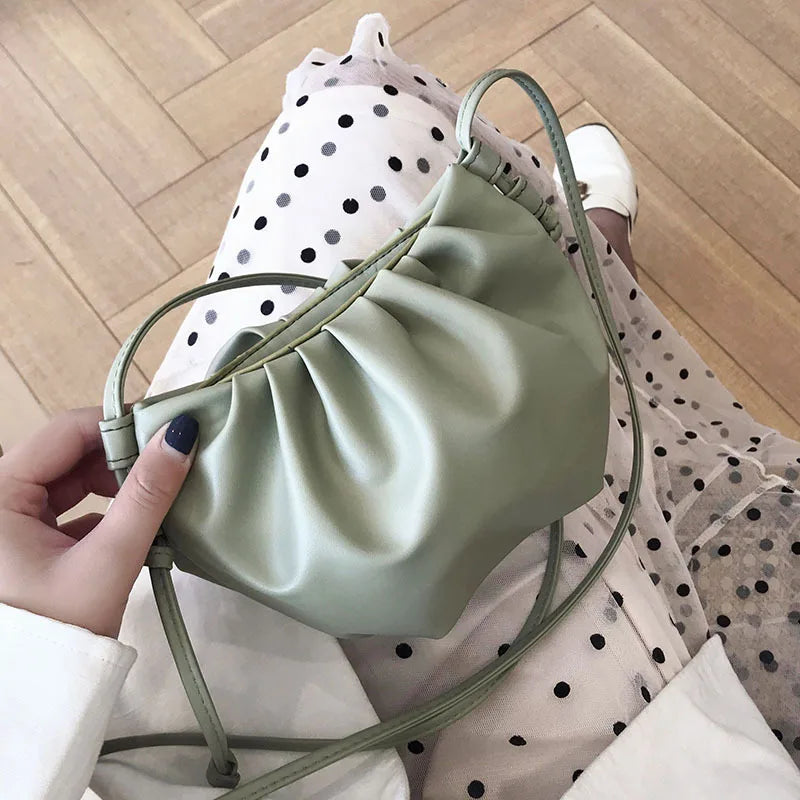 Fashion Women Shoulder Bag New Arrival Crossbody Bag Female | Solid Color Pleated Design Mini Zipper Cloud Bag for Girl (Сумка) Luxegan