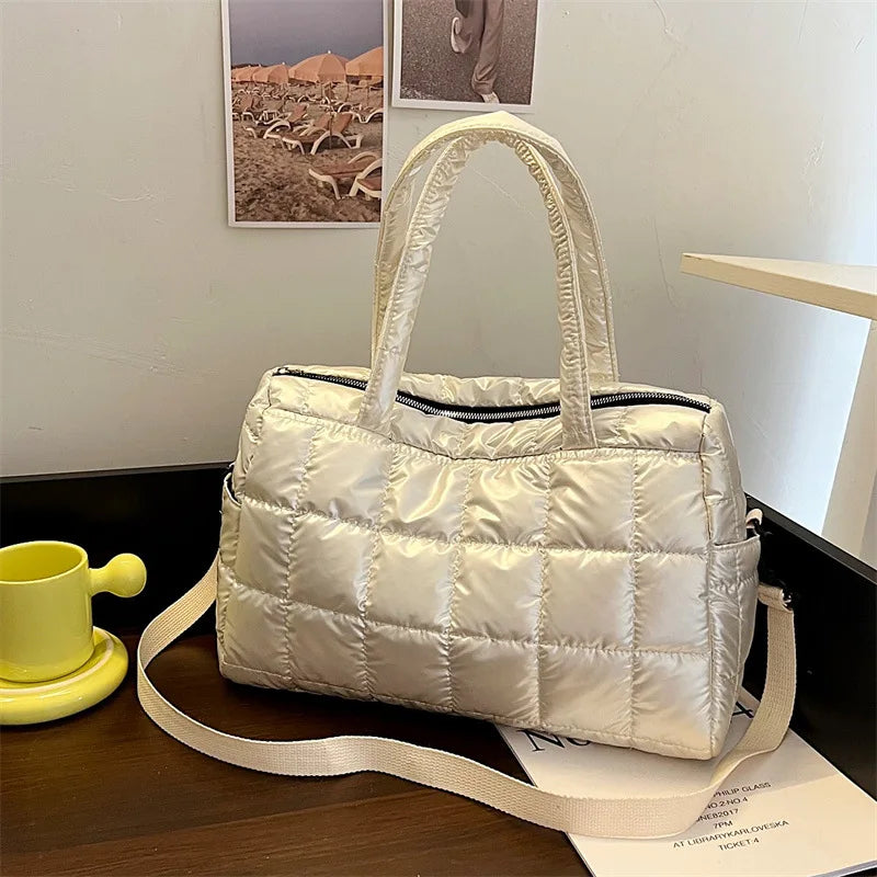 Luxury Space Padded Cotton Handbag | Big Capacity Shoulder Bag & Waterproof Nylon Bag (Travel Down Crossbody Bag Purse Bolsa) Luxegan