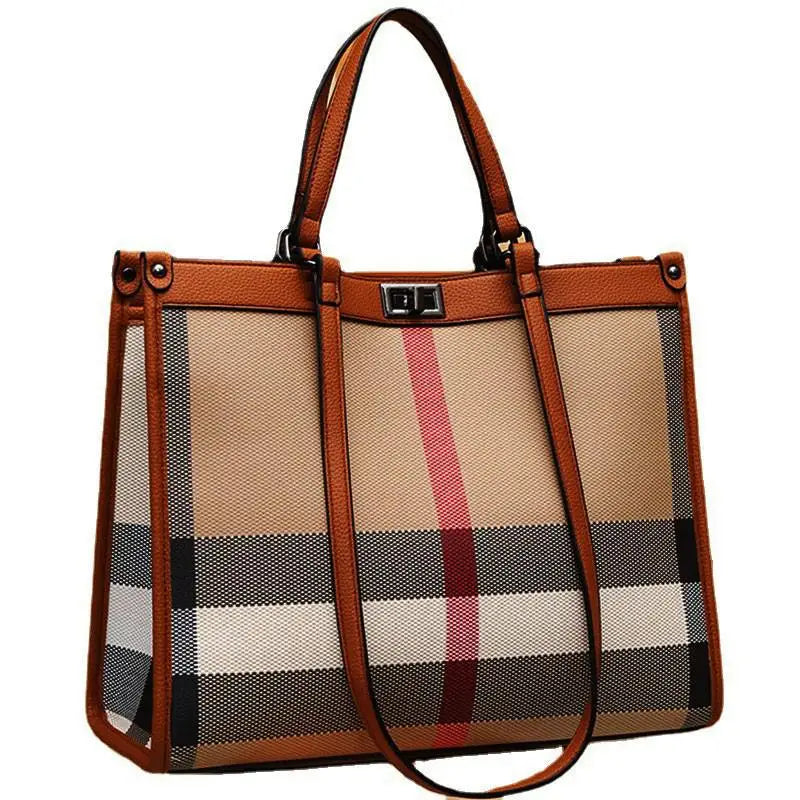 Hard Canvas Striped Designer Tote | Large Capacity Shopping & Shoulder Bag Luxegan