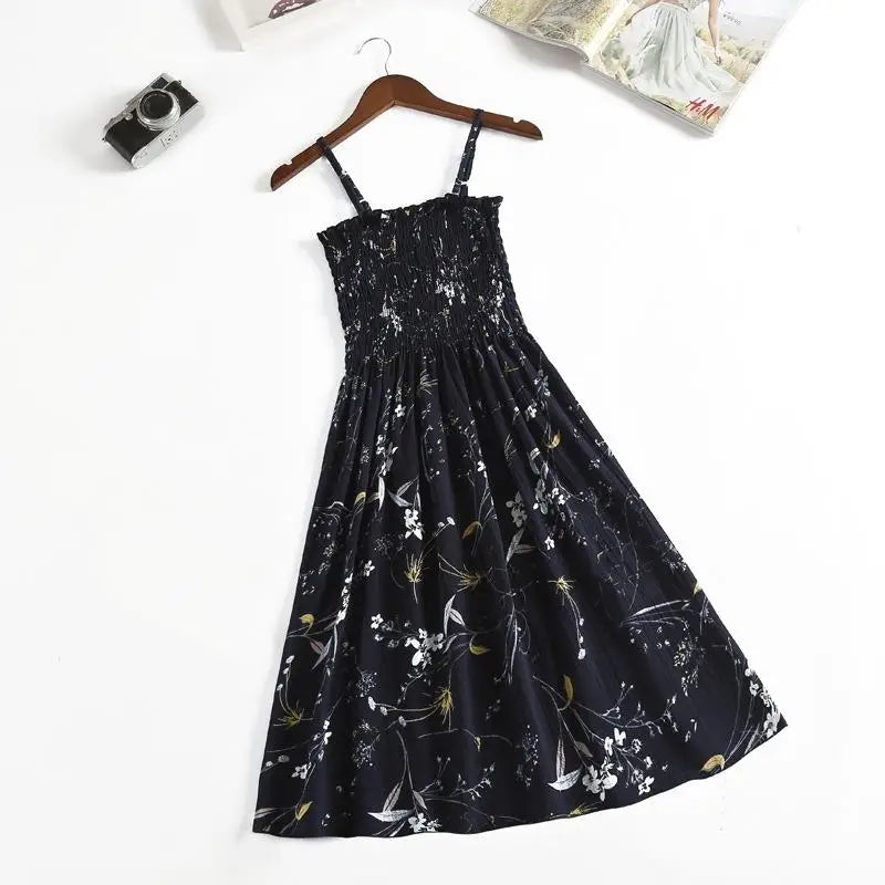 Floral Chiffon Spaghetti Strap Mini Dress | Ruffled Slash-Neck Elastic Waist Sundress | Tiered Spring/Summer Slim Fit A-Line Dress Luxegan
