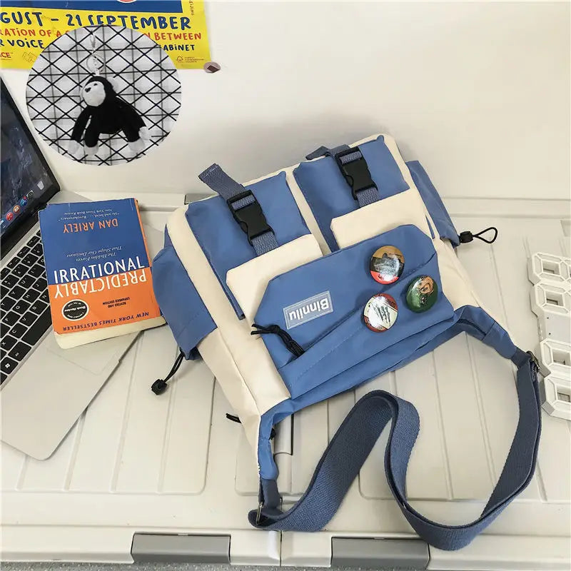 Japanese Simple Messenger Bag | Student Nylon Waterproof Canvas Handbag & Shoulder Crossbody Bag