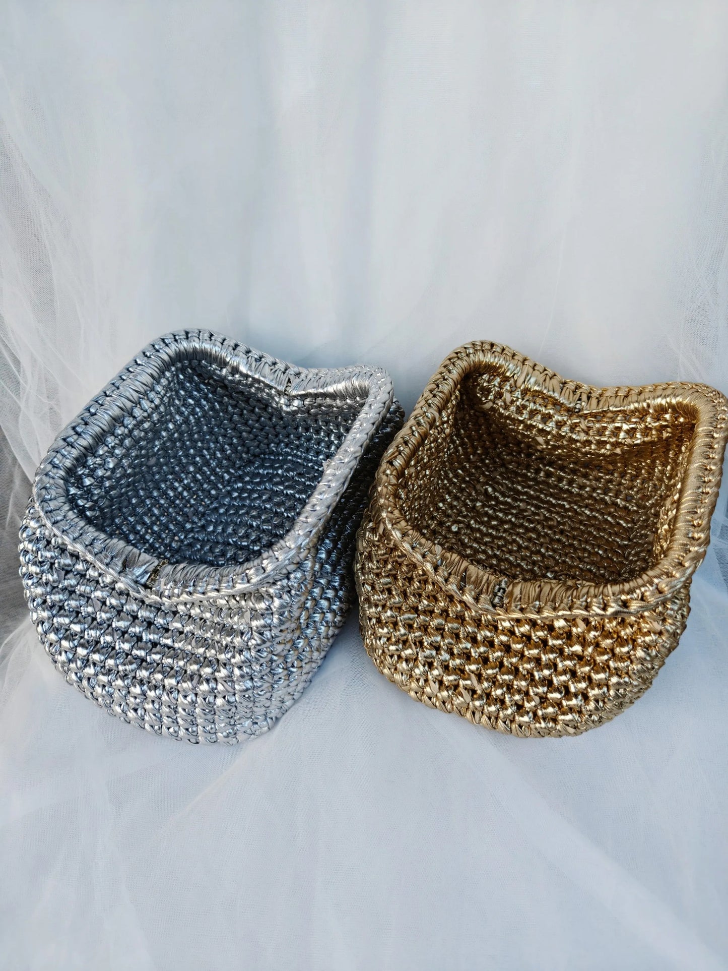 Metallic Lustre Crochet Underarm Bag | Sophisticated Cloth-Strip Woven Clutch | Elegant Large-Capacity Knit Tote | "Dignified" Soft Polyester Handbag for Versatile Everyday Chic Luxegan
