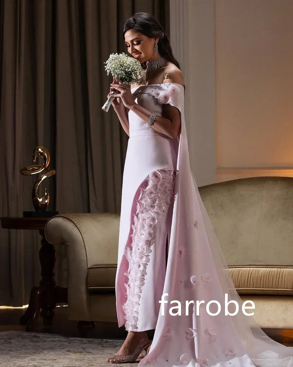 Customized Exquisite Jersey Pleat Flower A-line Off-the-shoulder Midi Dresses Homecoming Dresses Modern Style Pastrol Unisex For