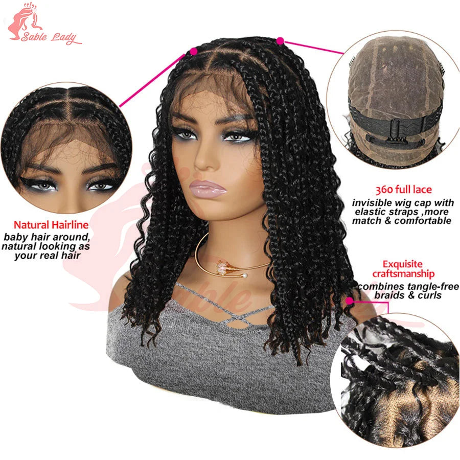 12 Inch Boho Bob Knotless Box Braids Wig | 360 Full Lace
