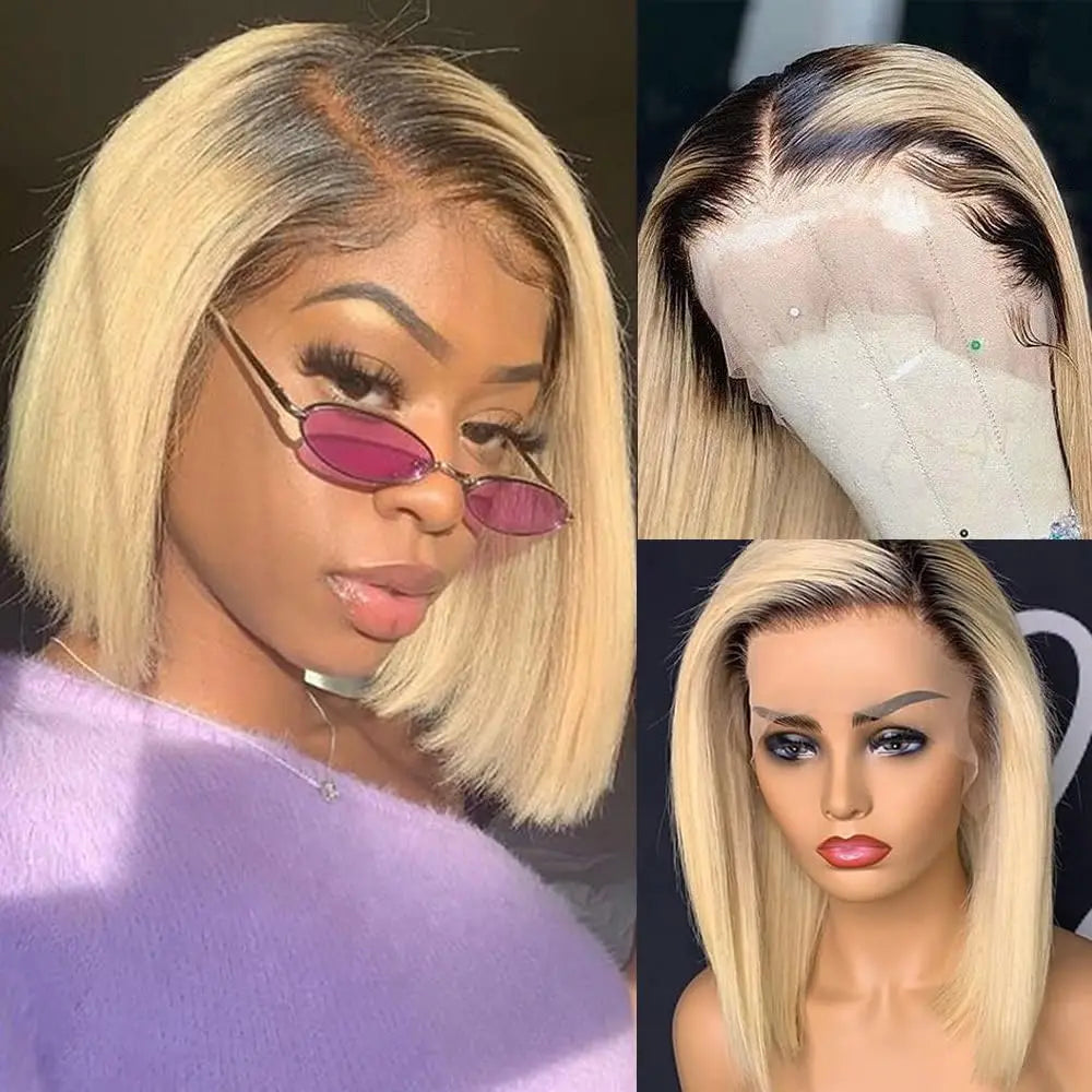  Ombre Honey Blonde & Red Wine Bob Wig | 13x4 HD Transparent Lace Front Human Hair Luxegan