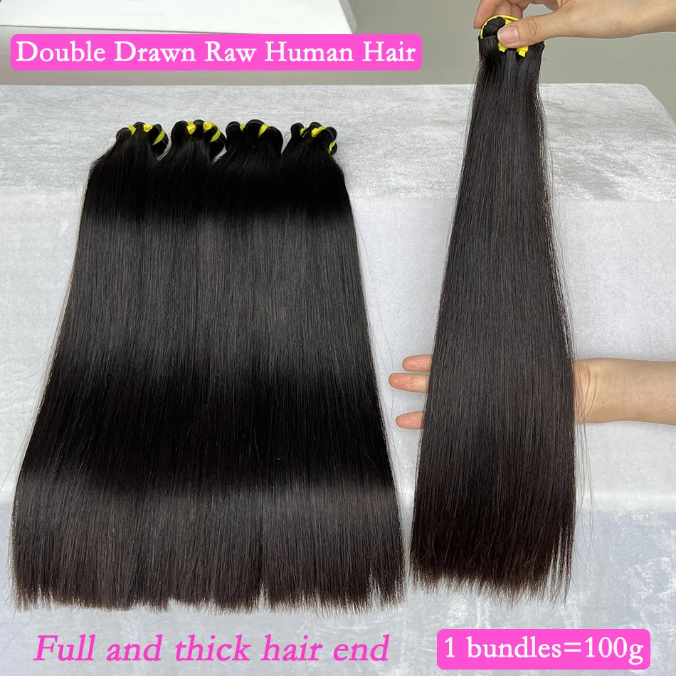 Bone Straight Double Drawn Human Hair Bundles – 100% Raw Virgin | Double Weft | Natural Black - view 3