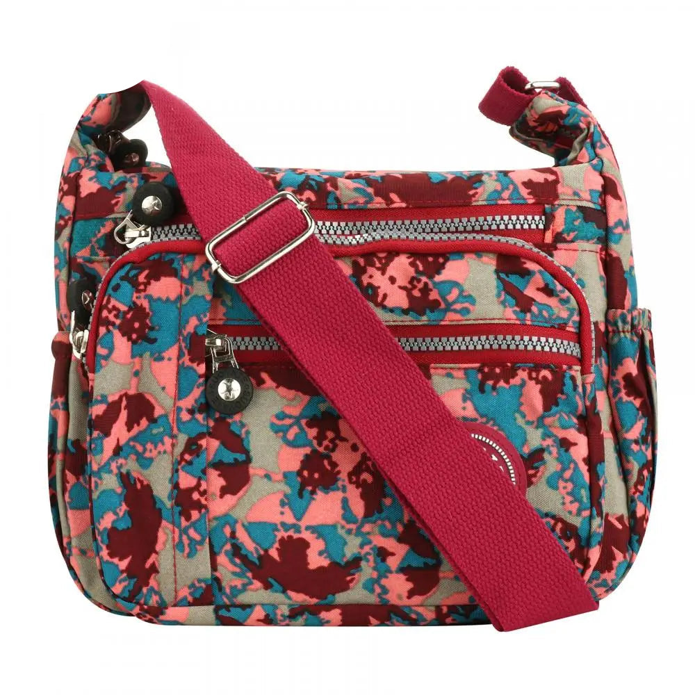 Women’s Floral Multi-Pocket Casual Crossbody Bag | Lightweight Waterproof Nylon Messenger Handbag | Large Capacity Travel Shoulder Bag for Hiking & Shopping | Versatile Daily Use Pouch Luxegan