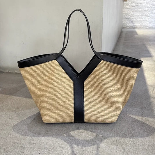 Y-shaped Design Shoulder Bag 2025 | Brand Seaside Beach Vacation Travel Hollow Straw Large Capacity Tote Bag (Casual Light Handbag) Luxegan