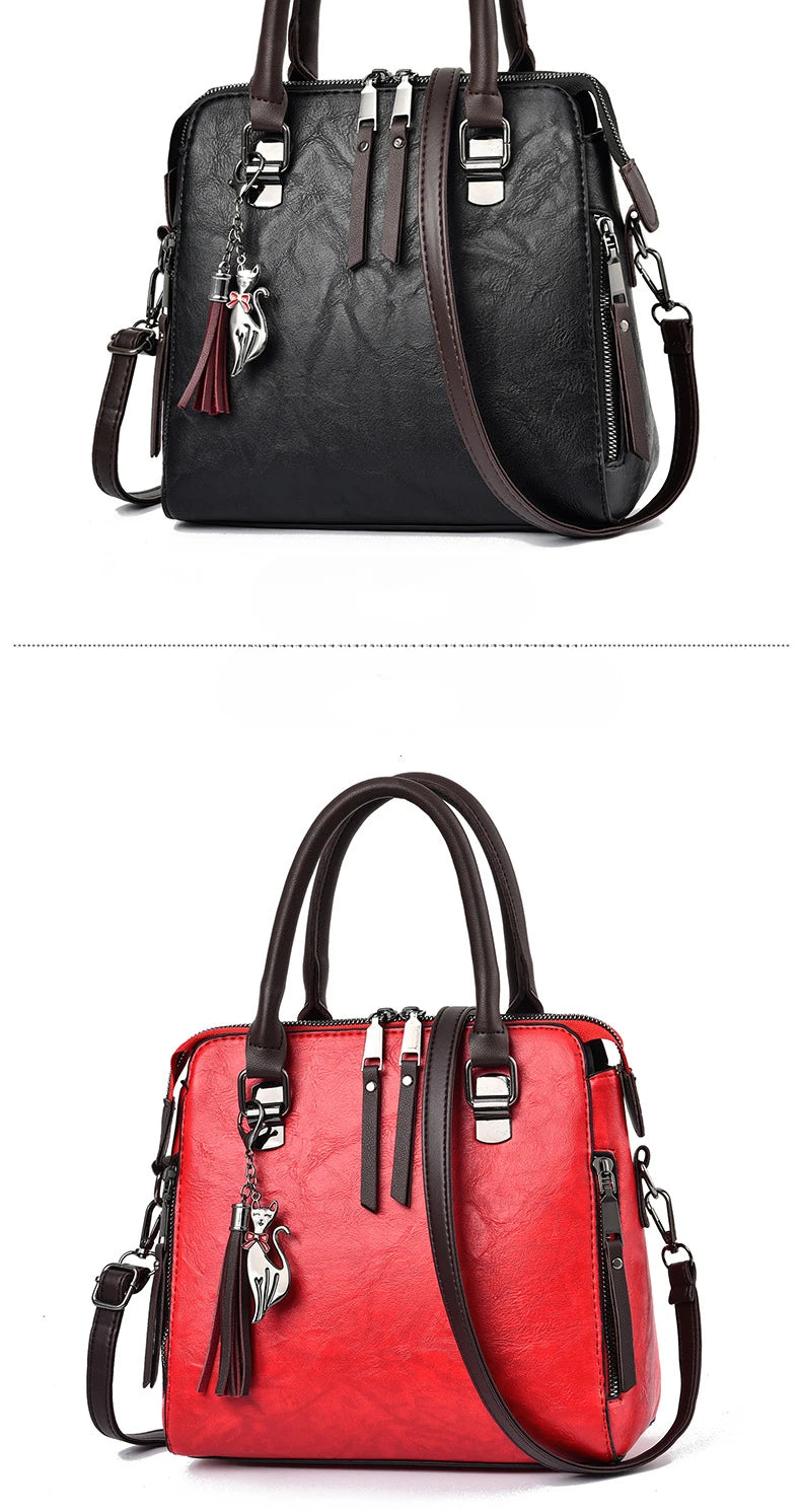 Vintage PU Leather Ladies Handbags | Women's Messenger Bags & Totes (Tassel Designer Crossbody Shoulder Bag) Luxegan