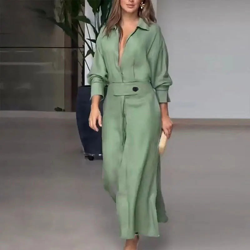 Women's Dress Autumn New Fashion Elegant Long Sleeve Leisure Solid Color V Neck Sexy Ladies Shirt Dresses Commuting Streetwear